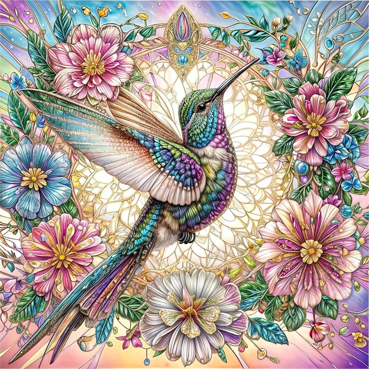 Hummingbird Diamond Painting Kits for Adults, Birds Diamond Art Kits for Beginners, Flowers Gem Art Painting Kits, DIY 5D Diamond Dots Paint by Diamonds Arts and Crafts Home Decor 12x12 inch